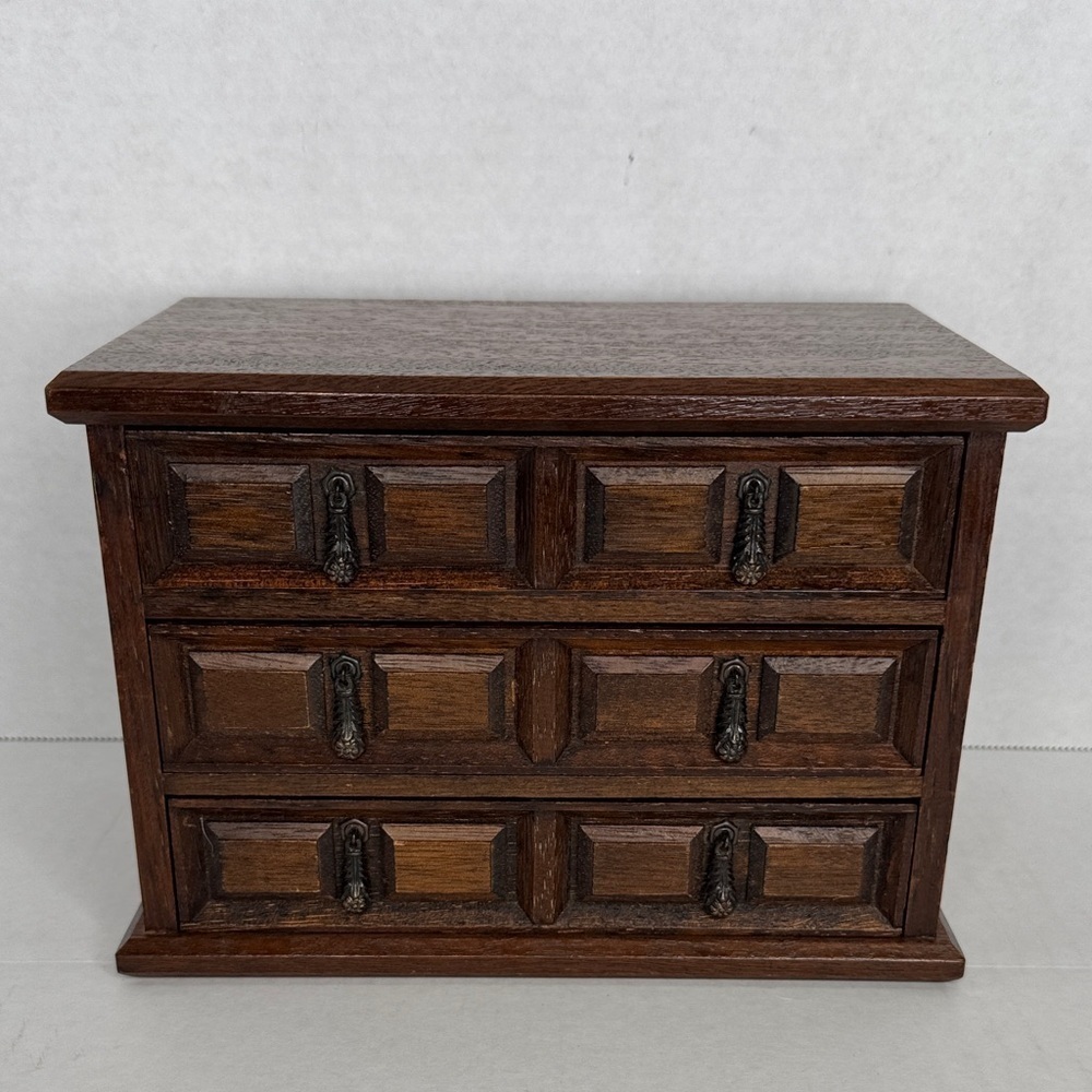 Vintage Mele Japan Vintage Wooden Musical Jewelry Box 3 Drawer Aprox 8"X6"X 5"